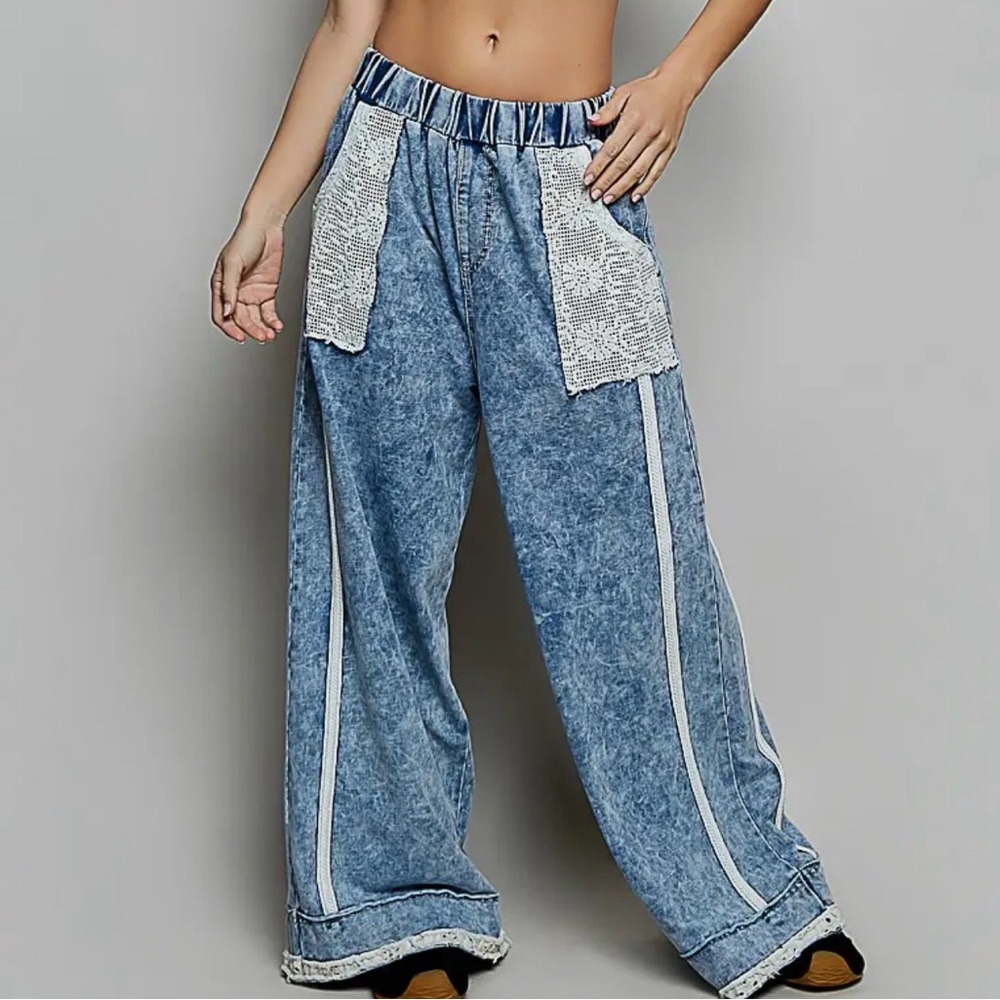 NEW POL 26’collection:”The MIA” denim Acid Wash Wide Leg Jeans with Patch Pocket
